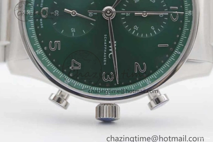 MIROTIME 0819 FastDry Portugieser Chronograph IW371615 ZF Best Edition Green Dial on SS Bracelet A7750 (Slim Movement) 7038
